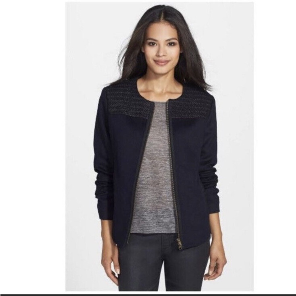 Eileen Fisher Raffia Wool Weave Jacket Black S